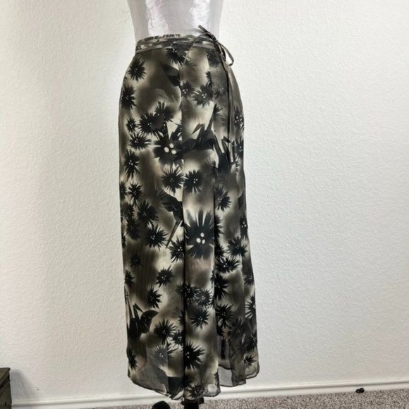 Kenzo Paris Sheer Crane Silk Wrap Midi Maxi Skirt